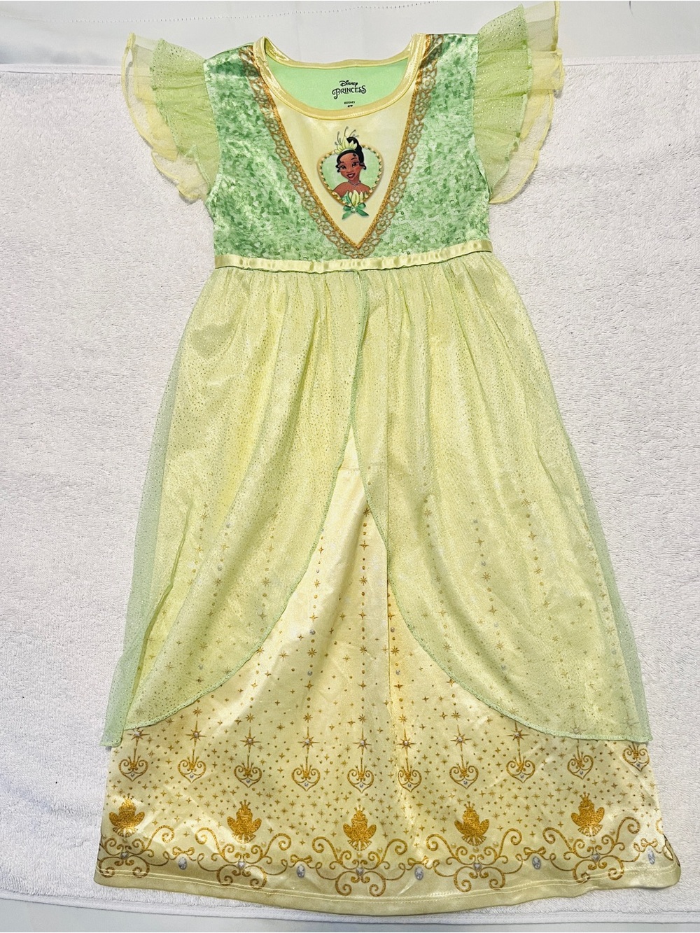Disney Princess Tiana Light Green and Gold Dress Costume size 5 T